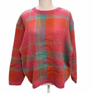 Vintage 80s Gallagher Sweater Pink Plaid Cozy Mohair Wool Size Large